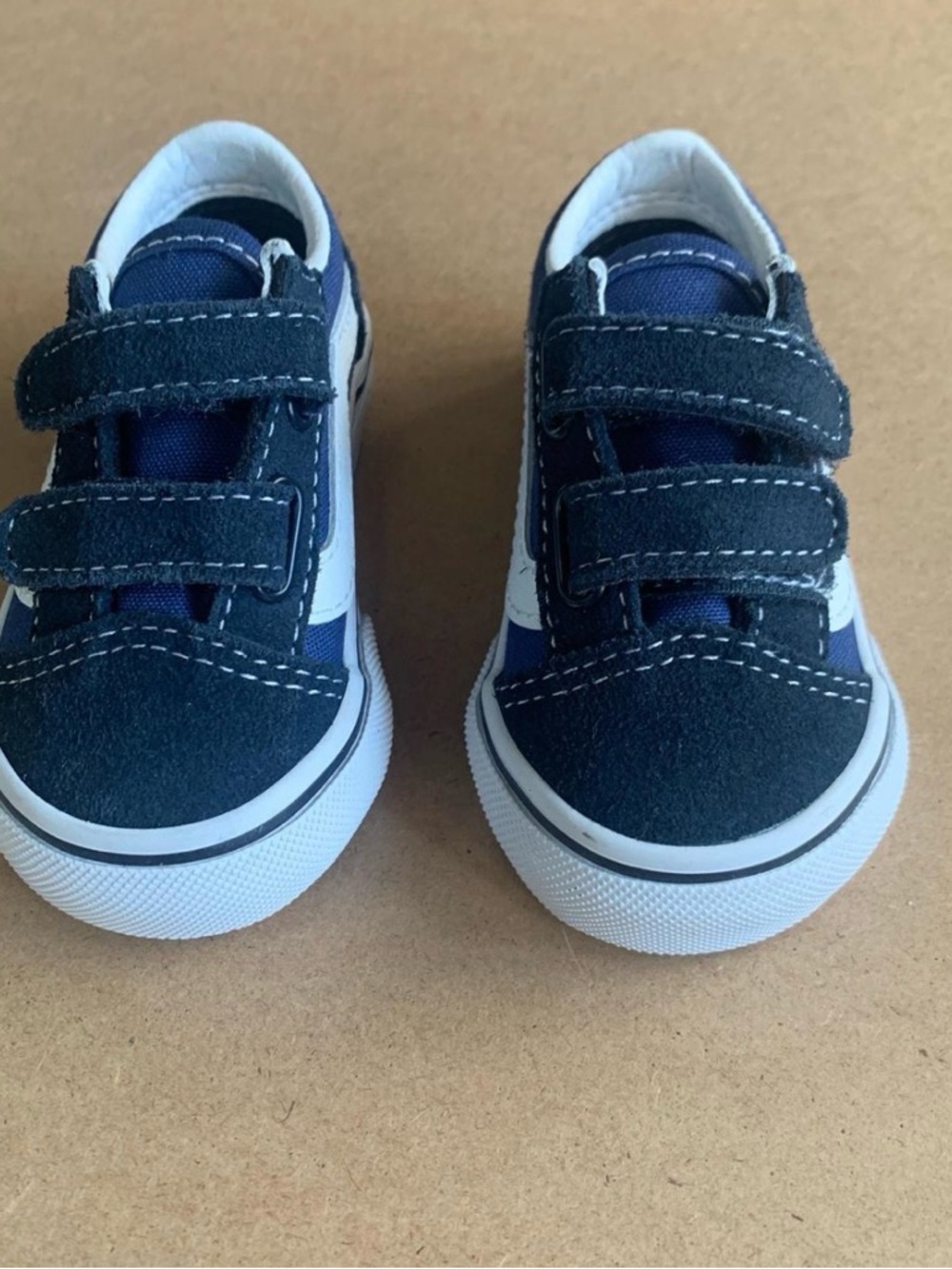 Vans Kids Blue and White Velcro Skate Sneakers